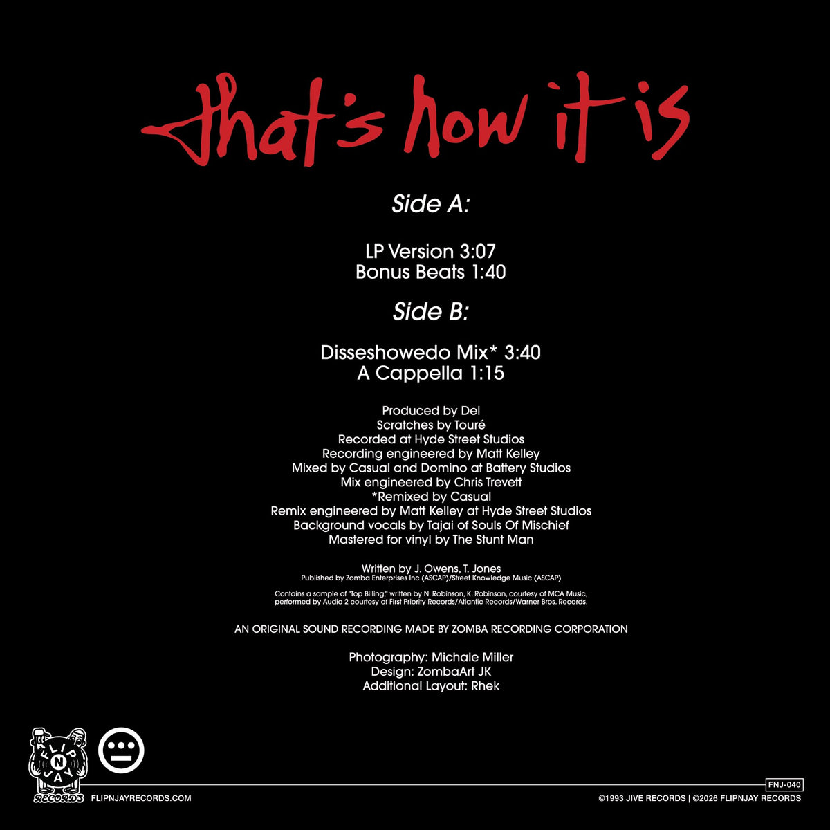Casual That's How It Is 7" back cover with tracklist