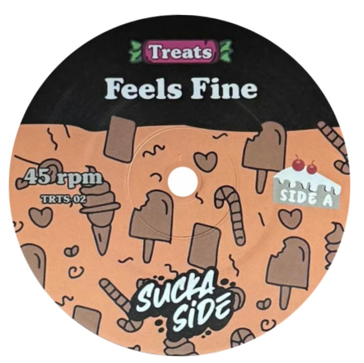 Suckaside - Feels Fine (Side A) label on Treats Records